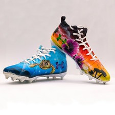 Detroit Lions LB Jahlani Tavai Signed Game Worn Custom Under Armour Cleats