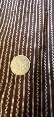 Vintage Poly Blend Brown and White Striped Fabric  3/4 Yards X 43"  - Image 1 of 4