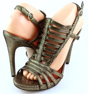 $198 VIA SPIGA NORINE Gold Suede Designer Strappy EVENING Sandals 7.5 EUR 38.5 - Picture 1 of 4