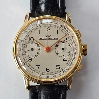 LUCIEN ROCHAT-ARGENTO VERMEIL 0,925-CRONO-MANUALE-VALJOUX 92-RUOTA A COLONNE-BOX - Immagine 1 di 4