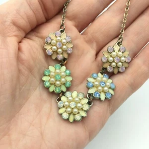 Floral Link Necklace Silver Tone, Pastel & Pearlcore Party Retro Spring Festival - Picture 1 of 12