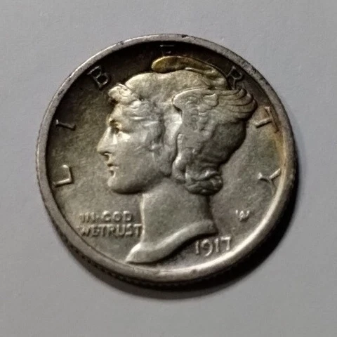 1917 Mercury Silver Dime Nice Toning And Details Cover