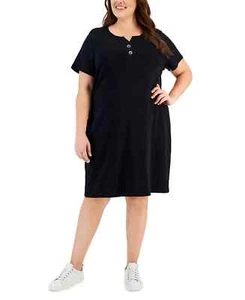 /LX021/ Karen Scott Plus abito Henley in maglia di cotone con scollo a levetta nero taglia 1X $49,50 - Foto 1 di 1