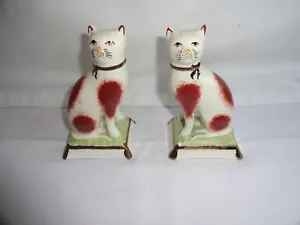 Rare Antique Pair KENT Staffordshire cats - circa 1860 Height 10 cm x 6 x 5 cm - Picture 1 of 6