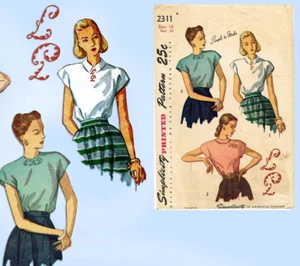 Blusa de hombro extendido elegante Simplicity 2311: años 40 patrón de costura vintage - Imagen 1 de 7