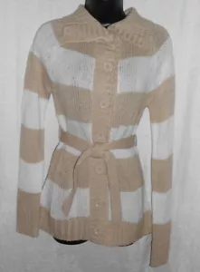 Cárdigan Jeanie Azul Suéter Talla XL 16 Nuevo con Etiquetas Cinturón Acrílico a Rayas Beige Manga Larga - Imagen 1 de 11