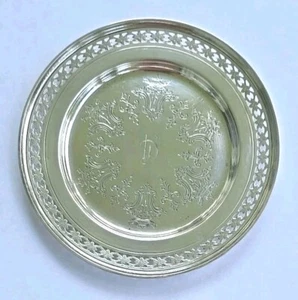 Ancienne serviette argent massif 6" assiette gravée avec bordure réticulée percée 97 gr - Photo 1/8
