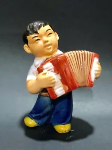 uf024 70s Shiwan Mudman Pottery Figurine Adorable Boy Playing Accordion - Picture 1 of 5