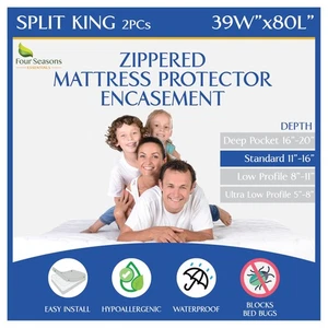 Split King Mattress Encasement 39" x 80" (2PCs) - Waterproof Zippered Protect... - Picture 1 of 9