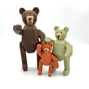 3 alte handgeschnitzte Teddybären aus Holz mit Gelenken Künstler signiert SP 89 Hüttendeko - Bild 1 von 12