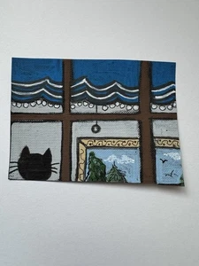 Tarjeta coleccionable de arte original Aceo, gato mirando por la ventana, arte de Sommer Rayn - Imagen 1 de 3