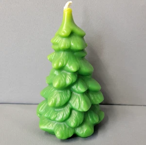 Vintage Weihnachtsbaum grün Wachs geformte Kerze 3-D 5,75" hoch unparfümiert - Bild 1 von 10