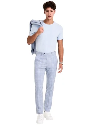 Alfani Mens Slim fit Dress Pants 34 / 34 Light Blue Plaid - Image 1 of 2