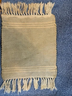 Vintage Antique TYNIETOY HAND WOVEN Green Rug With Fringe Dollhouse Miniature - Image 1 of 4