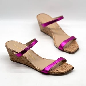 STUART WEITZMAN Aleena 50 Wedge Sandal Womens 8 Metallic Hot Pink Slide Cork - Picture 1 of 10