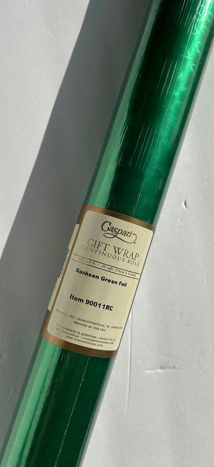 CASPARI 8' Envoltura de Regalo Continua "Sasheen Green Foil" Navidad Nuevo en Paquete Raro 30" Ancho Foto 1 de 3