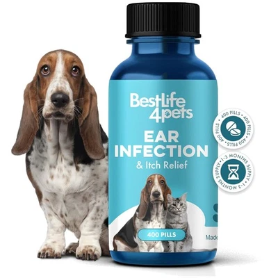 Alivio natural de la picazón y tratamiento de infecciones del oído para perros y gatos - 400 píldoras fáciles Foto 1 de 4