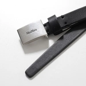 MAX MARA Belt PLATE15 Plate Women's Calf Leather Narrow Belt Logo Metal Buckle - Picture 1 of 6