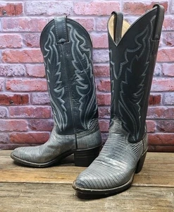 Vintage Justin Boots 5490 GRAY grey Iguana Lizard Navy Leather  Western Size 5 B - Picture 1 of 23
