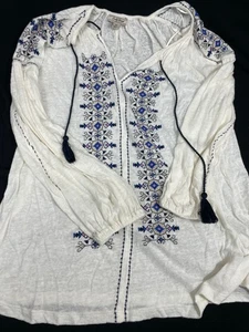 Blusa campesina borlada borla MED de lino/rayón indio Lucky Brand para mujer - Imagen 1 de 9