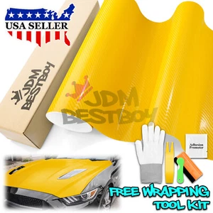 4D Carbon Fiber Yellow Glossy Vinyl Wrap Decal Sheet Bubble Free Sheet Film DIY - Picture 1 of 12