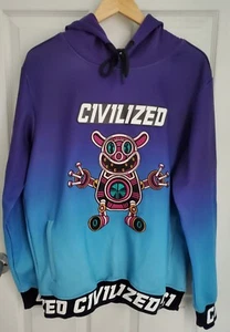 CIVILIZED Men's Embroidered Robot Pullover Hoodie Ombre Blue Purple Size M - Picture 1 of 6