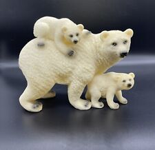 Polar Bear & Cubs Family Figurine Off White Resin Animal Textured Finish
