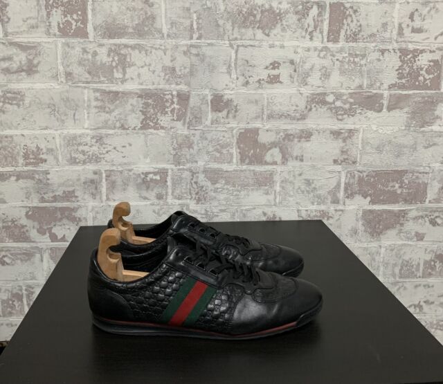 Gucci Micro Guccissima 233334 Men's Black Leather Web Sneakers Size - US 9.5