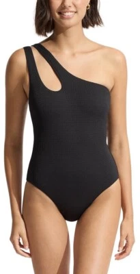 Traje de baño Seafolly para mujer negro recorte de un hombro talla US 4 Foto 1 de 4