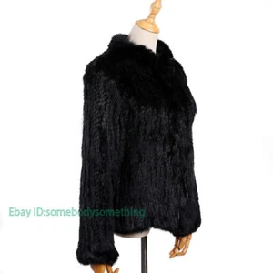 Women's Winter Genuine Rabbit Fur Knitted Jacket Long Sleeve Stand Collar Coat - Picture 1 of 48