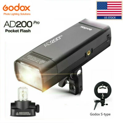 US GODOX AD200pro 2.4G TTL HSS 1/8000s Flash Speedlite+S-type Bowens Bracket Kit - Image 1 of 4