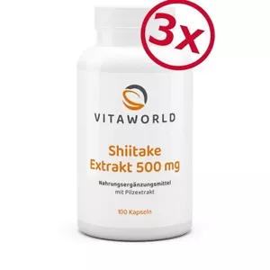 3er Pack Vita World Shiitake Extrakt 500mg 3 x 100 Kaps Vegan, 10% Polysaccharid - Bild 1 von 2