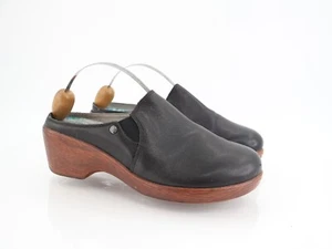 Alegria Sereniti Leather Clog Size 38 8 Mules Black Slip on Wedge Platform Shoe - Picture 1 of 13
