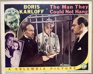 Tarjeta de vestíbulo de película original vintage ""El hombre que no podían colgar"" de Boris Karloff - Imagen 1 de 2