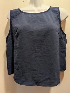 Roy Lamp Women's Medium Navy Blue Cropped Sleeveless Blouse NWT - Picture 1 of 8