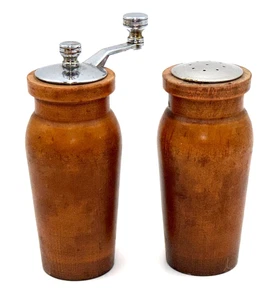 Vintage Olde Thompson Wood Salt Pepper Grinder Set Chrome Tops USA Mid Century - Picture 1 of 10