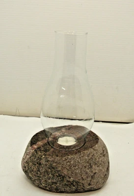 Granite Stone Candle Holder with Hurricane Glass Globe 12" Tall - Image 1 of 4