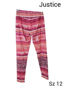 Justice Active Leggings Size 12 Girls Multicolor Print Casual Pants 12 - Picture 1 of 3