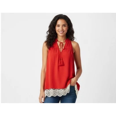 Blusa Top Boho Umgee Rojo Encaje Borla Corbata Cuello Sin Mangas Para Mujer L Foto 1 de 4