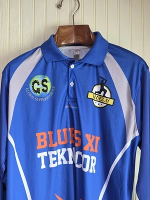 Camisa masculina de críquete Blues XI manga longa grande poliéster clube da Índia - Imagem 1 de 4