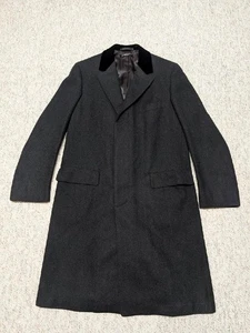 vintage 1950s overcoat BROOKS BROTHERS formal 38L black TWEED herringbone jacket - Picture 1 of 12