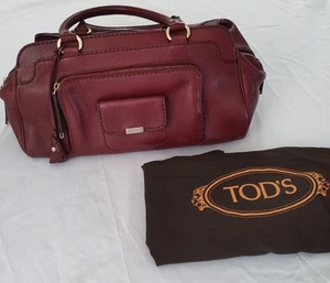 TOD'S Kate Easy Media Giorno Red Burgundy Pebbled Leather Baguette Bag - Picture 1 of 16