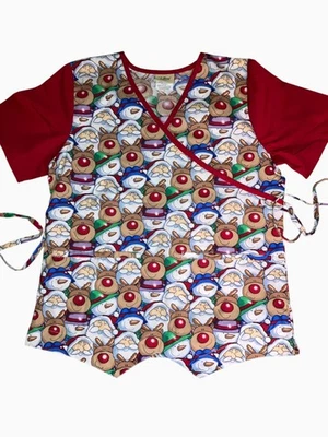 Tafford Christmas Holiday-Themed Scrub Top S Reindeer Pattern Cotton/Polyester - Image 1 of 4