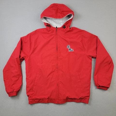 Ole Miss Rebels Jacket Mens Medium M Red Hooded Full Zip Gear For Sports Comfort Cover