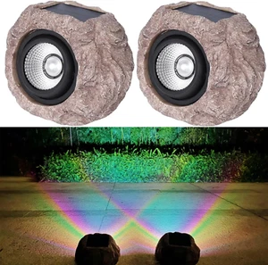 Solar Rock Lights Outdoor Waterproof, 2 Pack LED Colored Garden Landscape Light, - Picture 1 of 12
