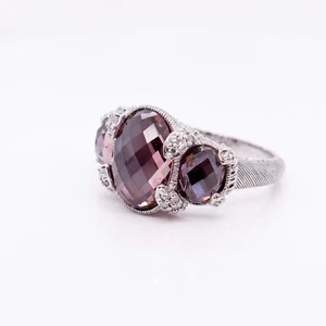Judith Ripka Sterling Silver & Amethyst Doublet 3-Stone Ring - Picture 1 of 12