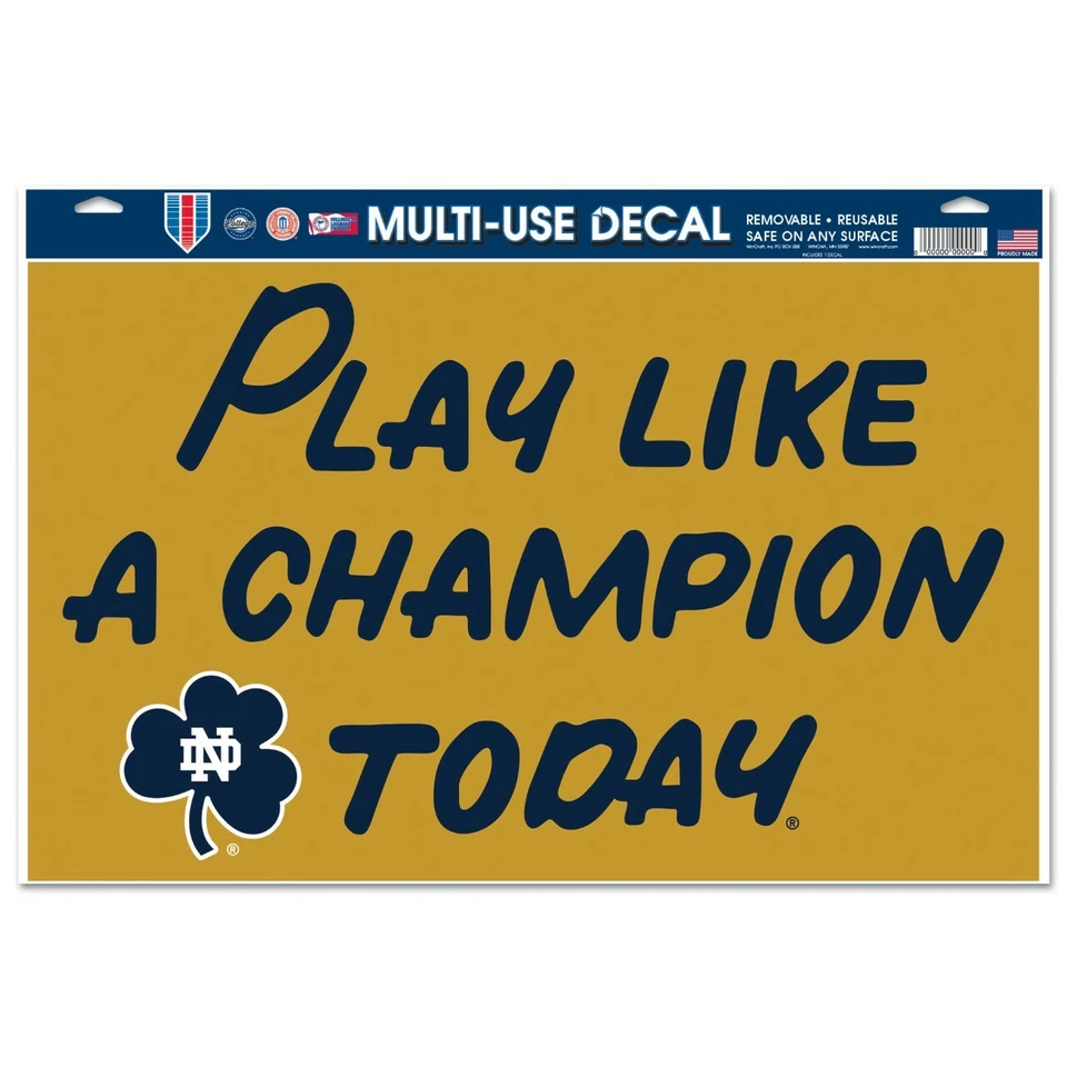 CALCOMANÍA MULTIUSOS NOTRE DAME LUCHANDO IRLANDÉS "JUEGA COMO UN CAMPEÓN HOY" 11"X17"  Foto 1 de 1