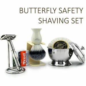 Ready to Use Shaving Gift Set Synthetic Brush, TwistOpen Safety Razor Bowl &Soap - Picture 1 of 4