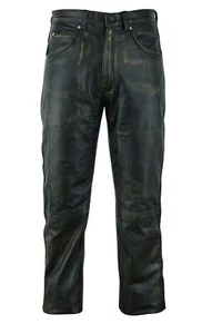 Premium Distressed Brown Genuine Leather Men's Motorcycle Biker Pant - Picture 1 of 4
