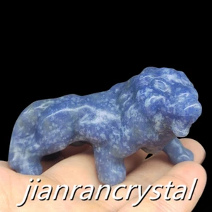 Natural Blue Aventurine Lion Skull Carved Quartz Crystal Skull Animal Statue 1pc - Picture 1 of 11